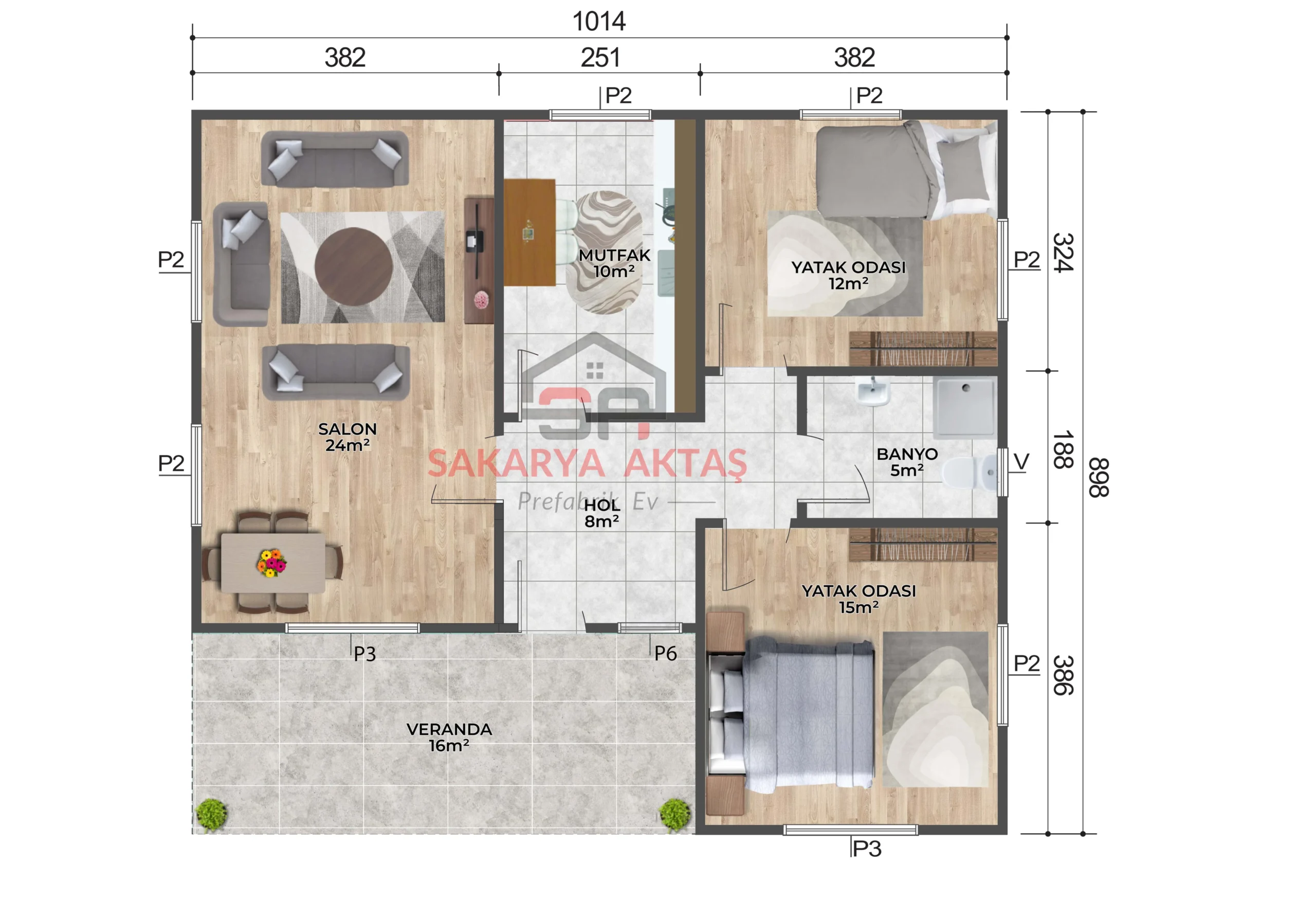 2+1 Tek Katlı Prefabrik Ev 75 m2 galeri resmi