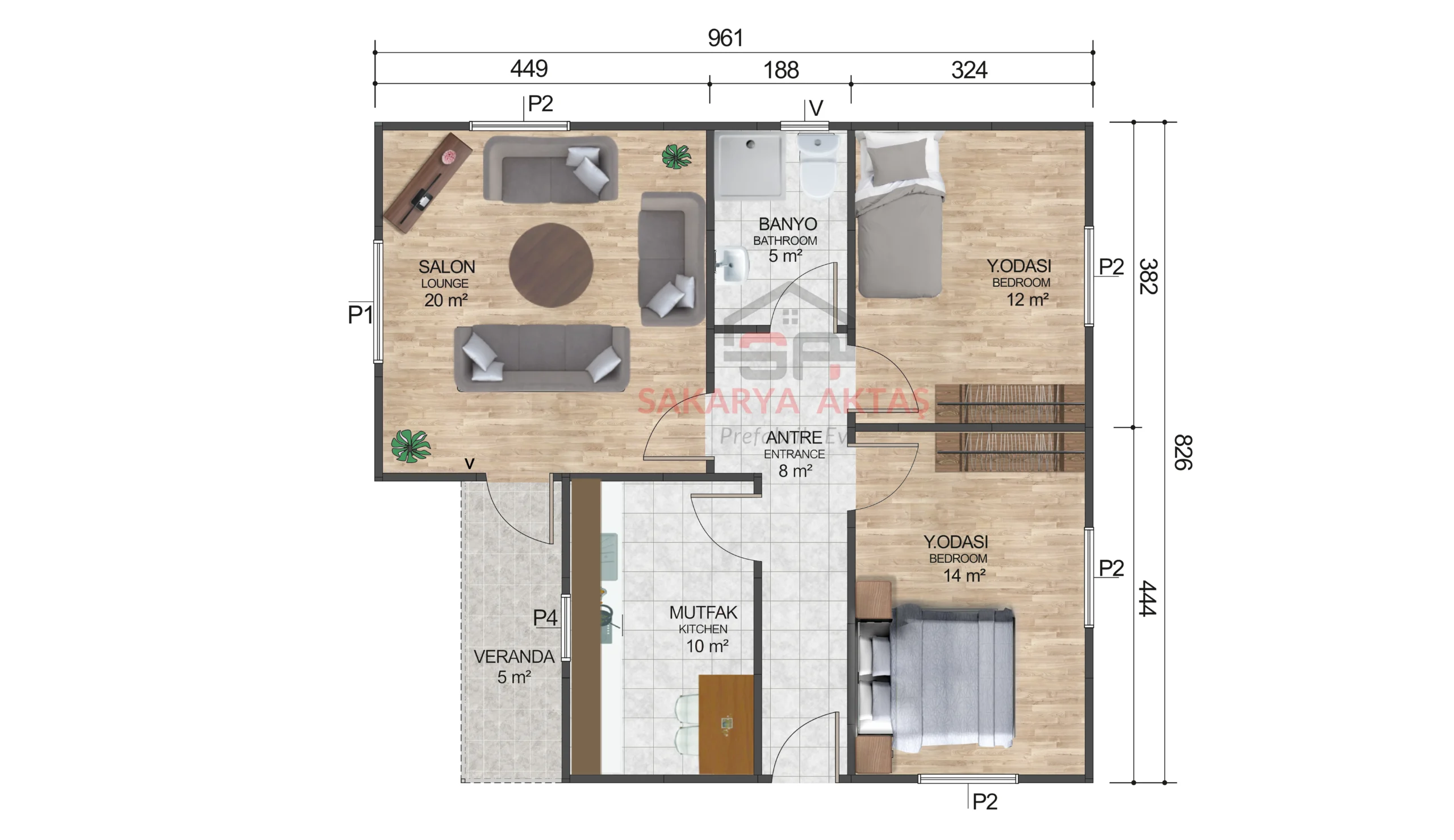 2+1 Tek Katlı Prefabrik Ev 77 m2 galeri resmi