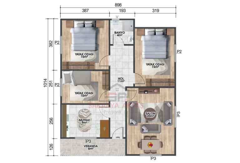 3+1 Tek Katlı Prefabrik Ev 86 m2 galeri resmi